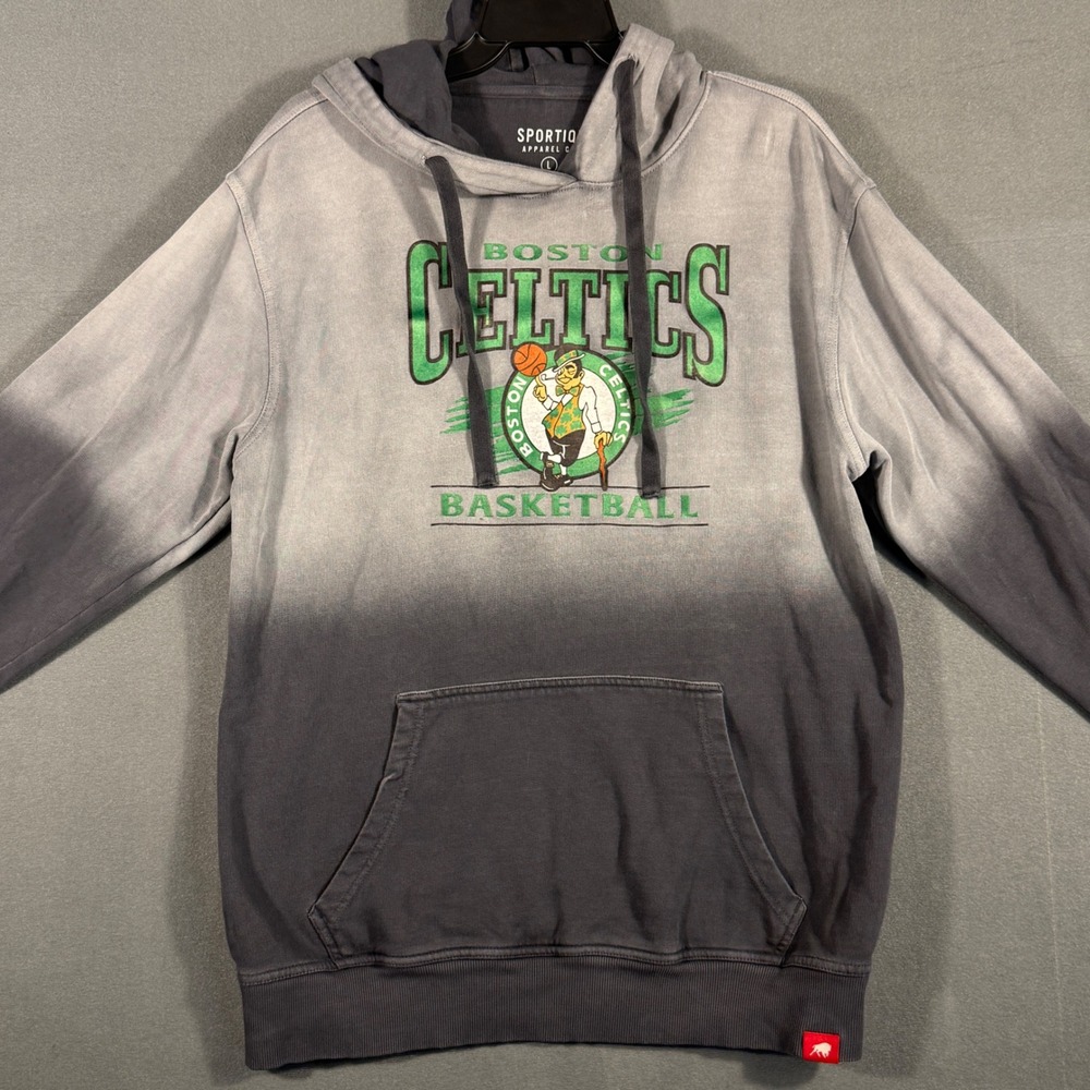Sportiqe Hoodie Men Large Grey Boston Celtics Basketball Ombre Dip Dye Pullover